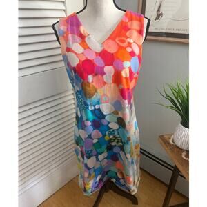 CLAIRE DEJARDINS Womens Dress Medium Colorful Abstract Sheath Artsy Summer